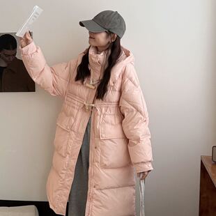 繁花家膝连帽加厚宽松收腰牛角扣白鸭绒保暖羽绒服外套3366一二