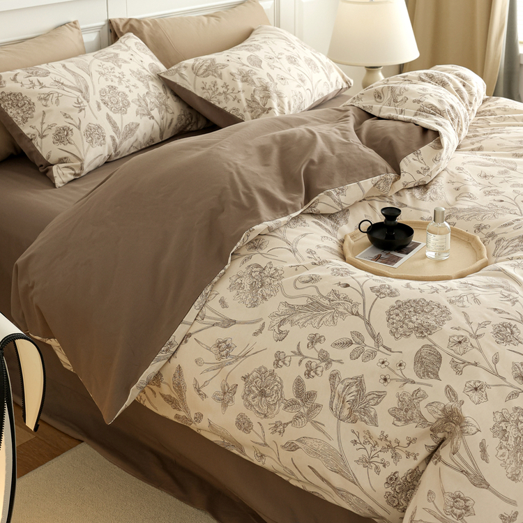 复古全棉磨毛四件套加厚保暖