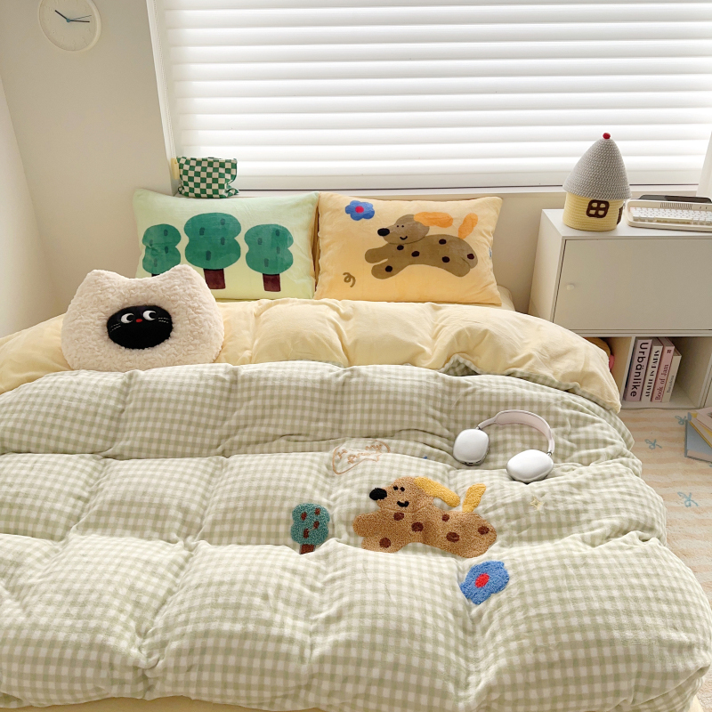 插画风动漫卡通加绒牛奶绒四件套