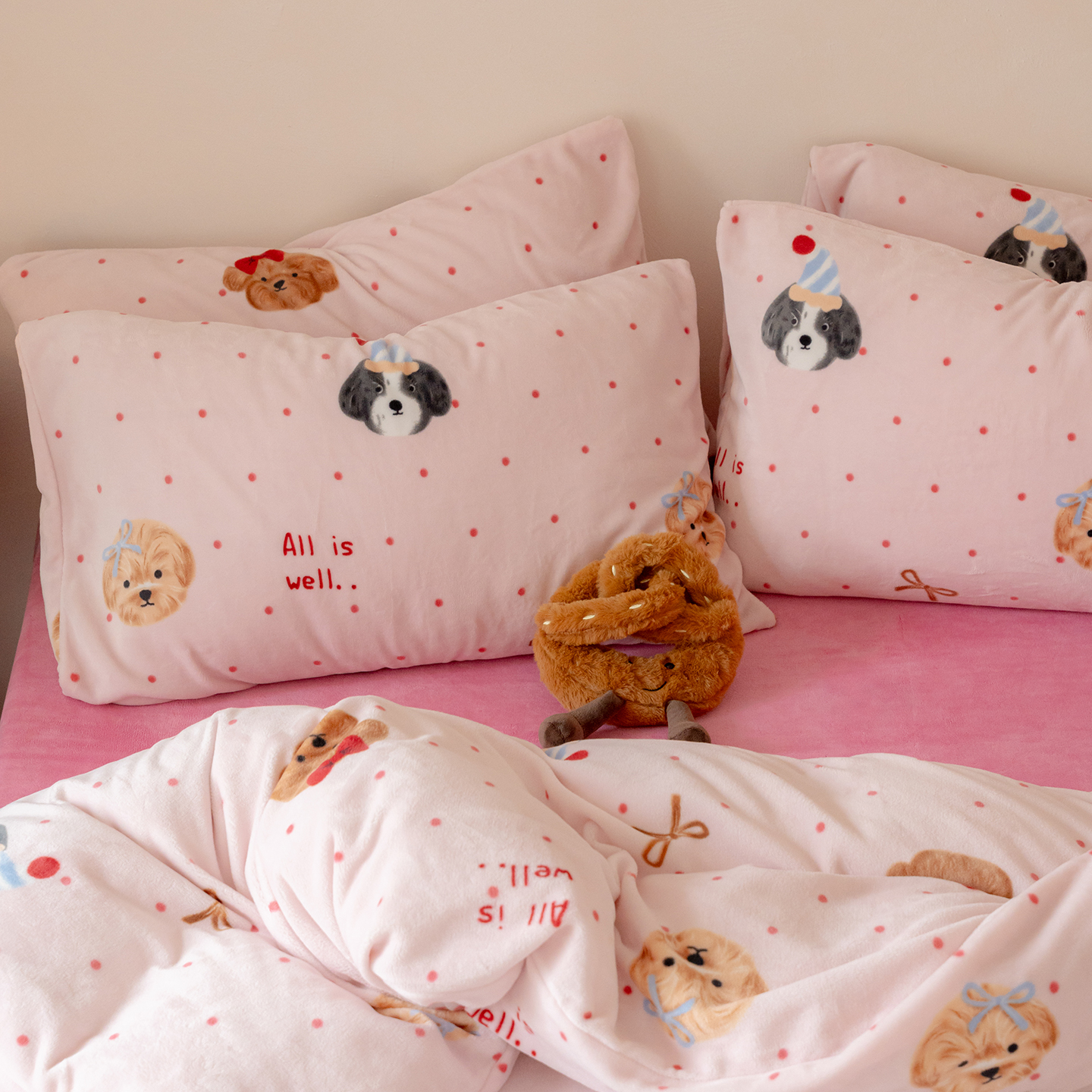 少女心小狗双人床单床笠四件套