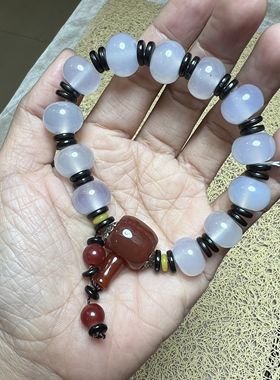 天然白色隔片玛瑙时尚复古简约百搭男女情侣手串手链手饰包邮到家