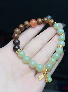 天然和田玉搭配木头手串