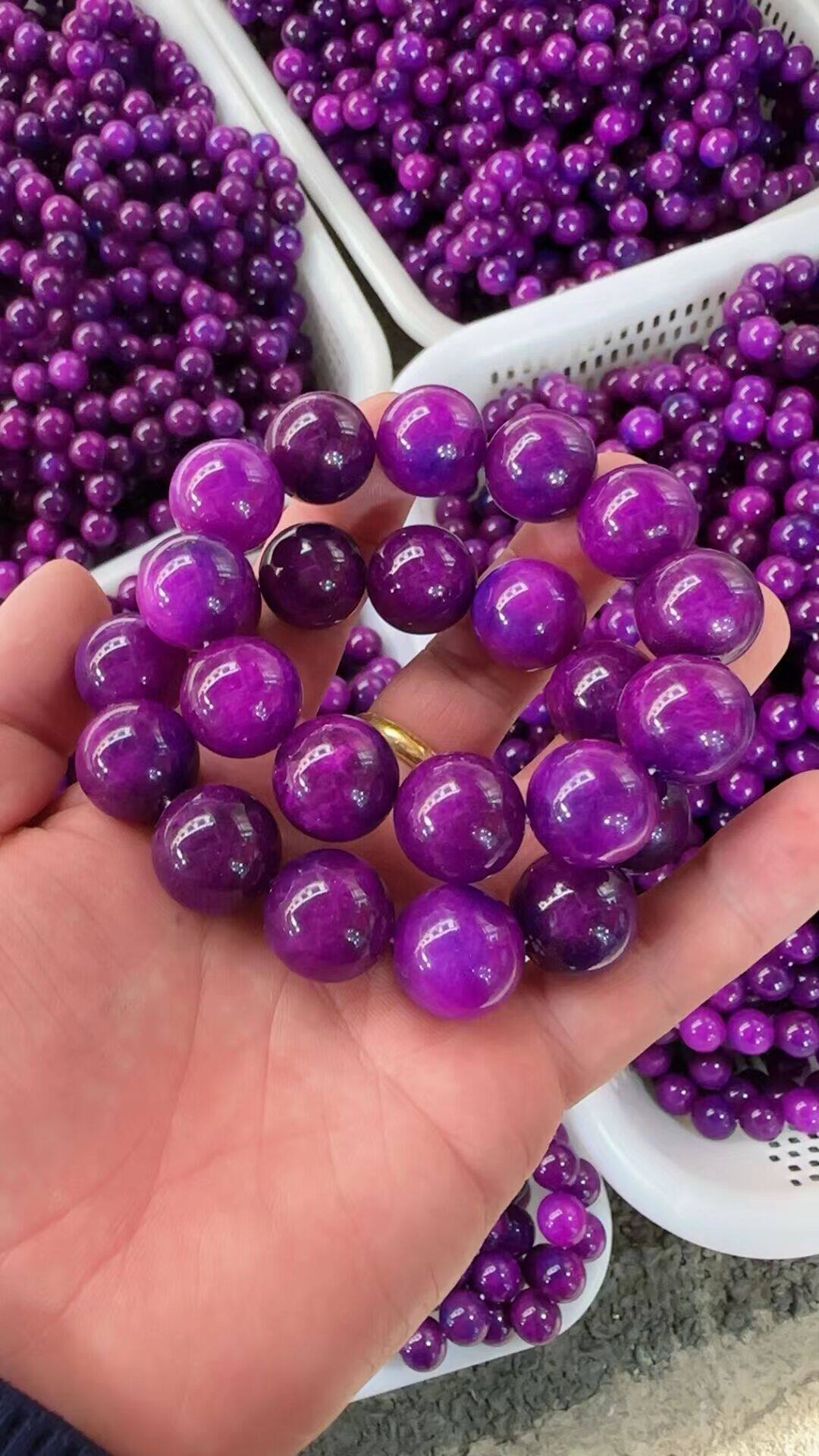 天然舒俱来圆珠手链原矿皇家紫老料帝王紫苏纪石手串男女款手链