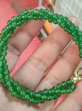 精致马来玉飘绿花珠串珠手链