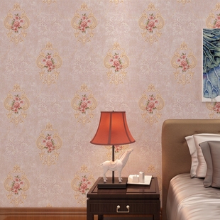 复古美式 深蓝色3D欧式 大花墙纸 卧室客厅美容院背景 暗花浮雕壁纸