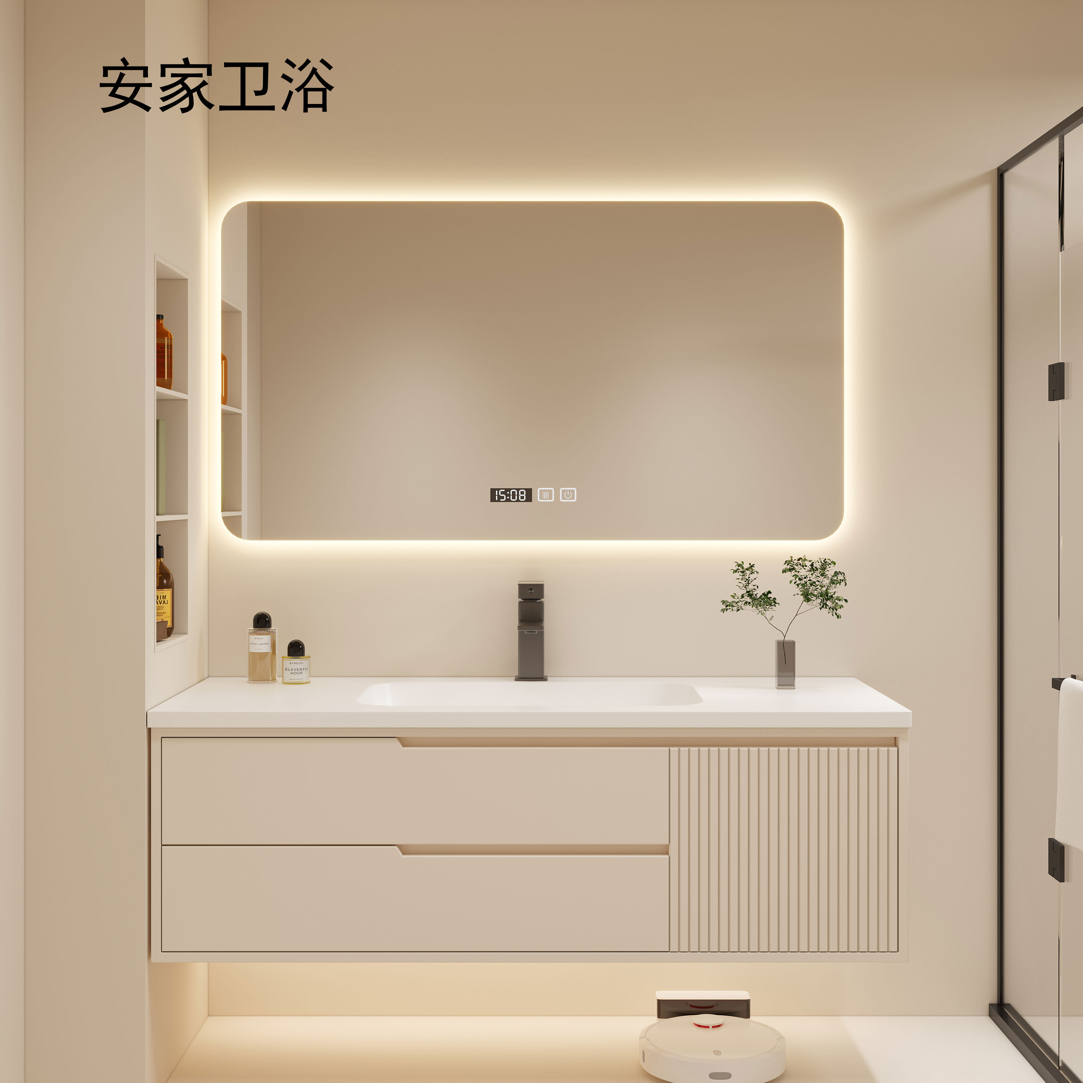 轻奢可丽耐浴室柜岩板陶瓷盆柜组合卫生间一体柜无缝洗漱台柜定制