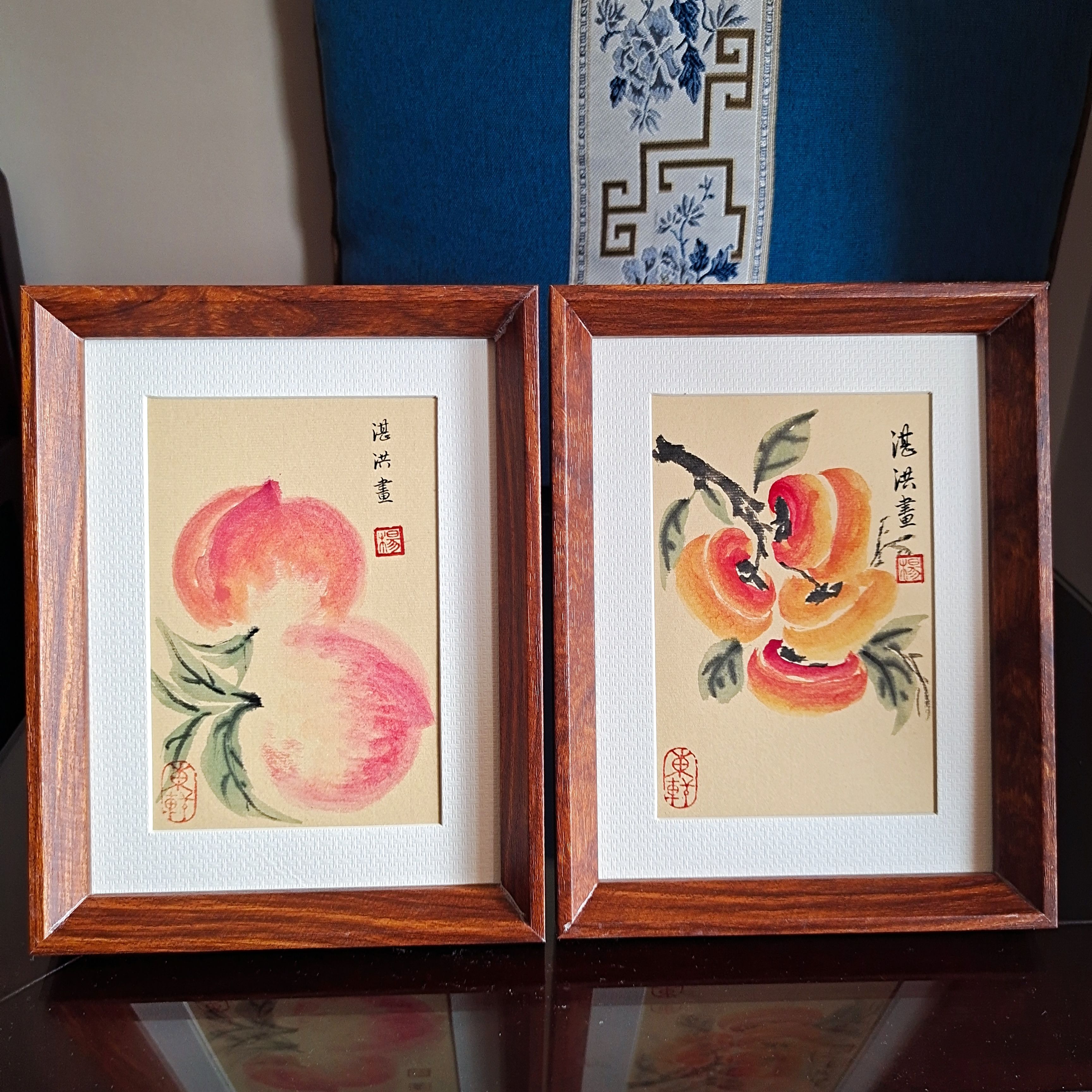 手绘国画柿子事事如意寿桃过生日祝寿礼物客厅玄关装饰画摆台含框