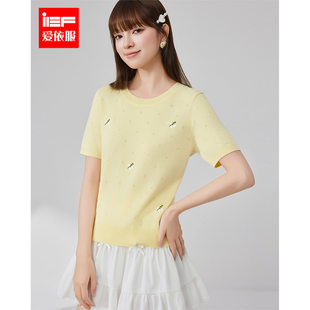 温柔小女人气质小清新百搭毛织上衣 IEF 爱依服2025夏季 新款 法式