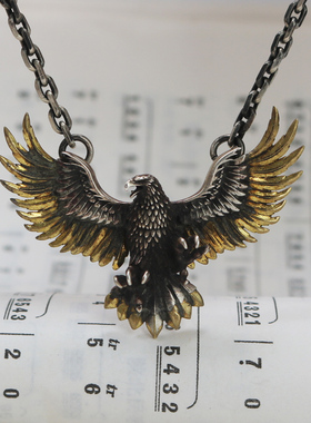 匠艺原创925纯银立体大老鹰吊坠黄铜&18k金翅膀项链潮个性