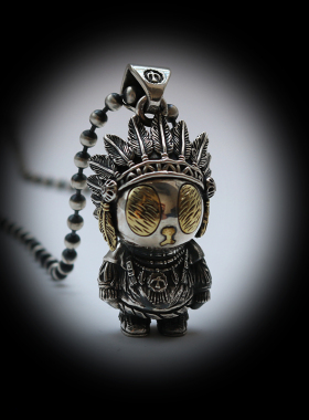 原创印第安羽毛酋长纯银吊坠公仔