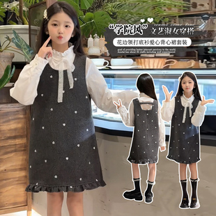 女童韩系连衣裙秋冬装2026新款儿童学院风背心裙套装女孩春装裙子