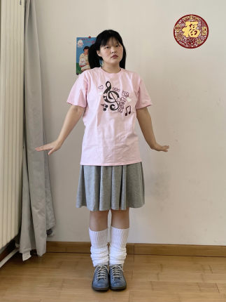 芙惠fuhui 粉色趣味印花T恤女情侣短袖夏纯棉千禧辣妹