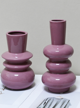 现代简约仿真花小口假花陶瓷花瓶奶油风高级感小众复古摆件餐桌