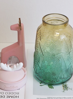 好看的适合餐桌摆放的绿色玻璃高颜值花瓶创意个性仿真花摆件艺术