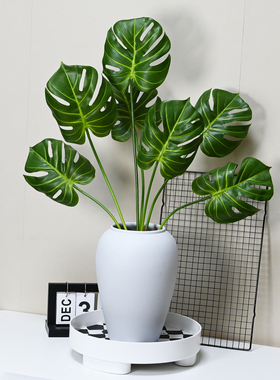 龟背叶棕榈叶仿真绿植高级感逼真花瓶假花装饰摆件客厅插花室内1