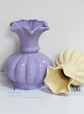 客厅假花插花欧式复古花瓶陶瓷艺术大口径装饰轻奢高级感玄关玫瑰