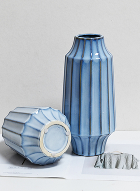 蓝色陶瓷花瓶客厅插花轻奢高级感复古干花桌面玄关摆件高档艺术花