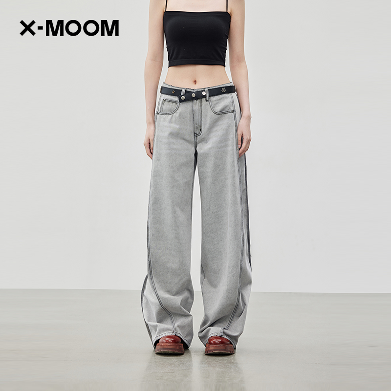 xmoom侧缝插片宽松直筒牛仔裤
