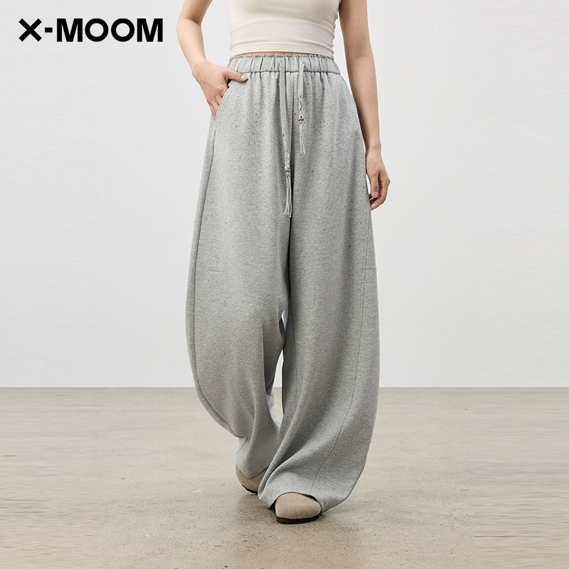 【商场同款】X--MOOM2026夏季新款带钻香蕉型松紧腰针织休闲裤女