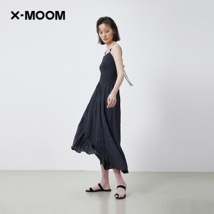 MOOM2025夏季 新款 串珠吊带长款 收腰连衣裙女 修身 商场同款