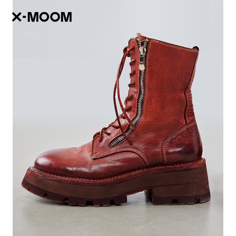 xmoom切尔西头层马皮中筒马丁靴