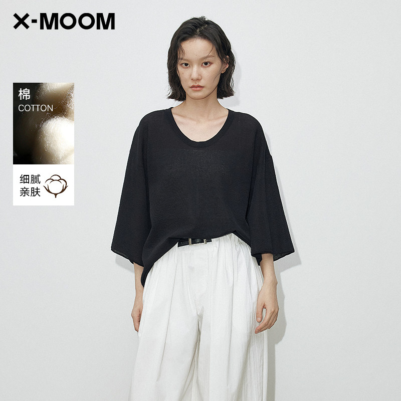 X--MOOM简约U型领五分袖针织衫
