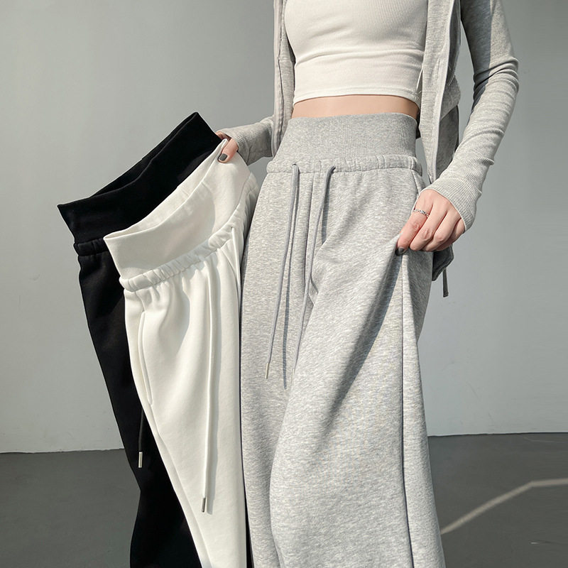 抖音质量加绒高腰运动裤子女2025新款美式休闲显瘦卫裤直筒阔腿裤
