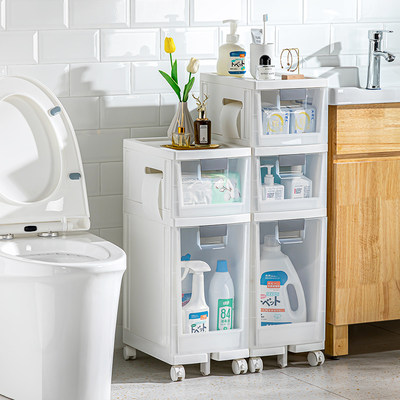 17CM卫生间夹缝置物架浴室洗手间抽屉式缝隙收纳架塑料落地柜子窄