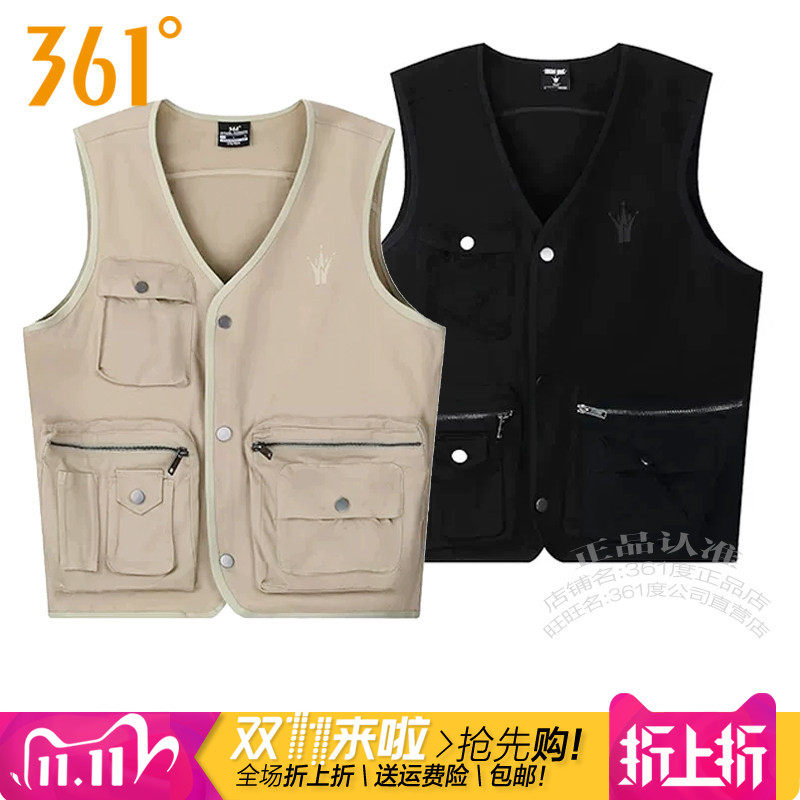 361度男装户外马甲2026春季新款361工装V领拉链无袖背心多袋1401
