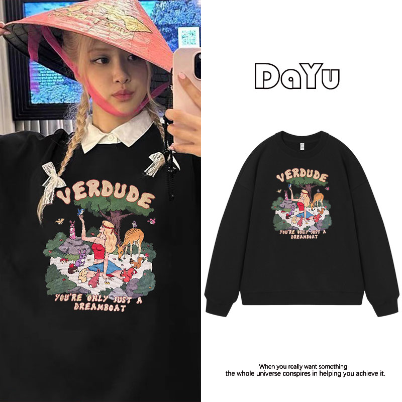 Lisa朴彩英同款卡通印花圆领卫衣