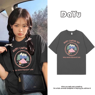 Junnie珍妮同款短袖t恤女2025夏季新款设计感小众ins休闲印花上衣