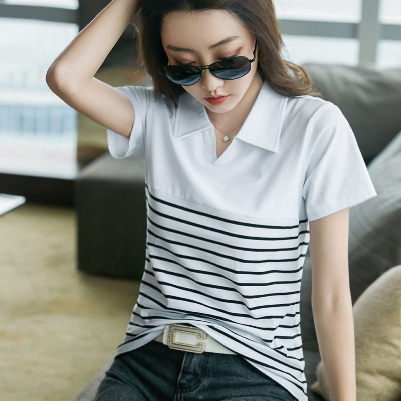 经典的条纹T恤超显瘦,棉的透气