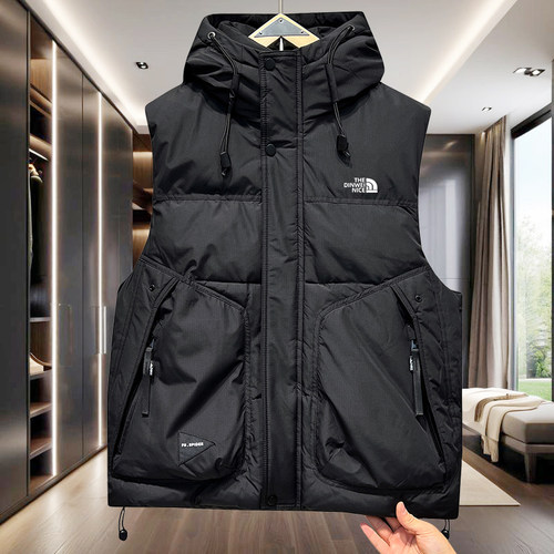 冬季男士羽绒马甲2025新款潮牌加厚保暖连帽白鸭绒情侣款坎肩外套