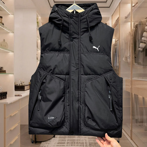 冬季男士羽绒马甲2025新款潮牌加厚保暖连帽白鸭绒情侣款坎肩外套