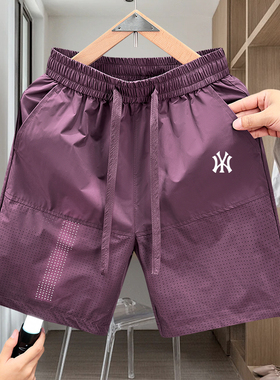 速干刺绣透气网孔短裤夏季潮牌美式休闲五分裤男士宽松情侣沙滩裤