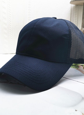 2022年春夏季男女防晒弯檐大码62厘米休闲圆顶印格透气网黑棒球帽