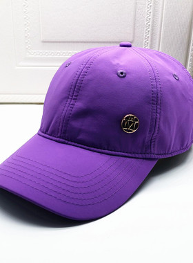 新品韩版百搭弯檐休闲速干夏季紫色情侣圆顶鸭舌帽金色M标棒球帽