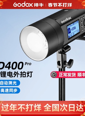 godox神牛AD400pro II二代外拍灯影棚摄影灯400W高速闪光灯TTL便携人像户外灯内置2.4G锂电池专业外拍闪光灯