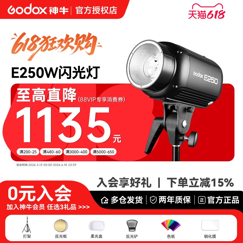 Godox神牛E250w 摄影闪光灯250DI小先锋200w室内专业人像证件照拍照补光灯电商静物服装拍摄小型摄影棚影室灯