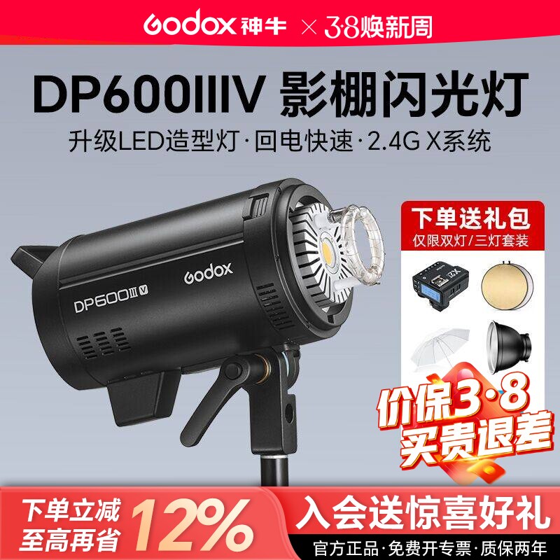 godox神牛DP600W四代闪光灯大功率800W 1000W摄影灯室内静物人像广告静物拍摄三灯套装影室闪光灯专业影棚灯