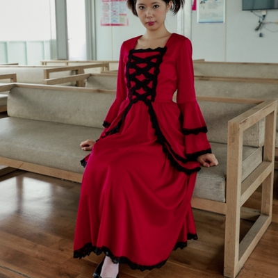 中世纪万圣节cos哥特红色连衣裙