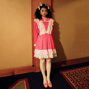 南君「寻梦园」vintage风格 复古甜美少女仙气重工蕾丝边短连衣裙