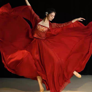 古典舞蹈服装古风大摆裙练功演出服飘逸开衫上衣长款红色纱衣套装