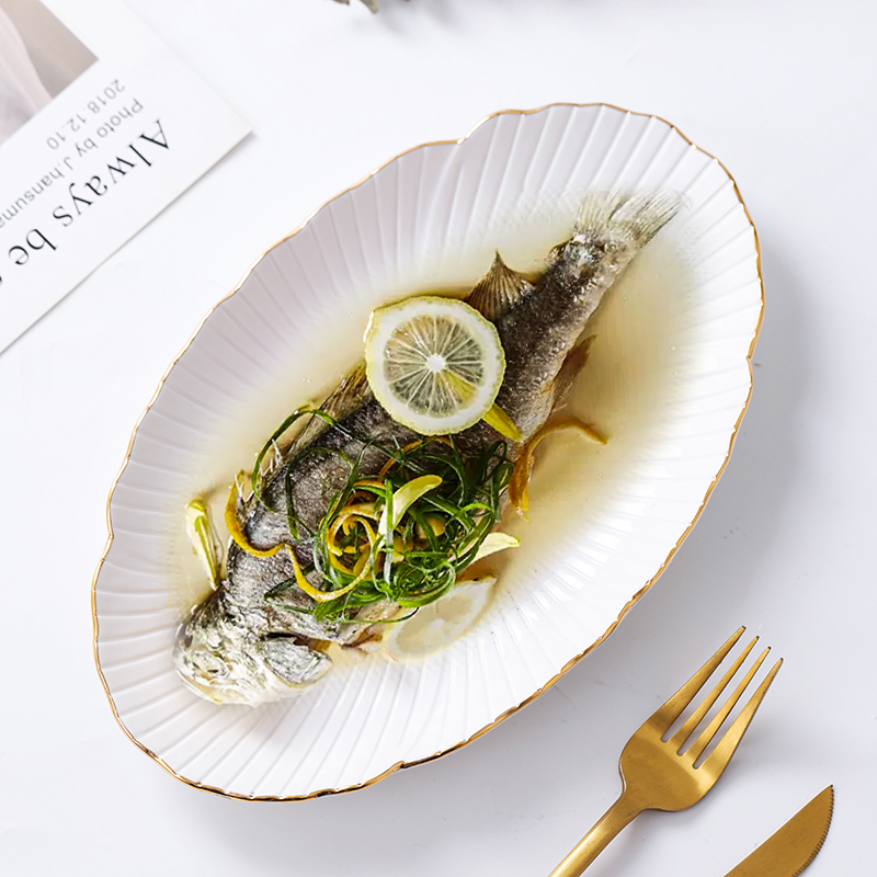 陶瓷蒸鱼盘菜盘椭圆形盘