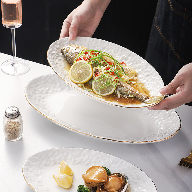 10寸蒸鱼盘陶瓷家用创意椭圆形