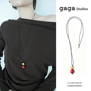 ZZXQ买手店GAGA 红玛瑙金球项链手工串珠高级感毛衣链 Studios新款
