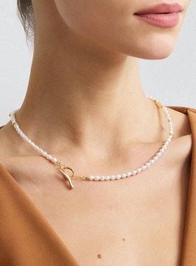 iKiCo原创设计熔岩925银OT扣天然珍珠项链女时尚高级小众设计