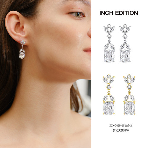 INCH EDITION原创设计梦幻天使耳环轻奢方糖长吊坠灵动感小众耳饰