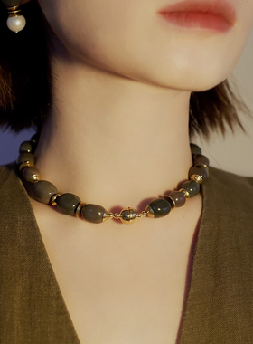 GAGA Studios原创阿拉善玛瑙碟片磁吸项链可加白水晶吊坠多种戴法