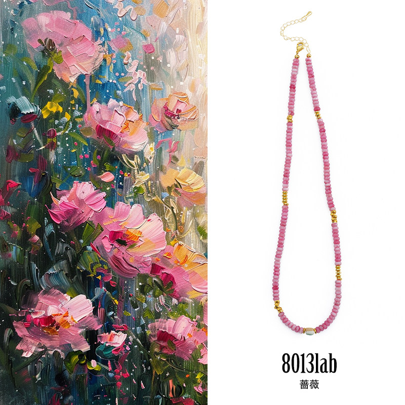 8013lab「蔷薇」原创设计新中式天然石串珠项链女粉色锁骨链小众,饰品/流行首饰/时尚饰品新,项链,淘宝优惠券,粉丝福利购,淘宝优惠卷